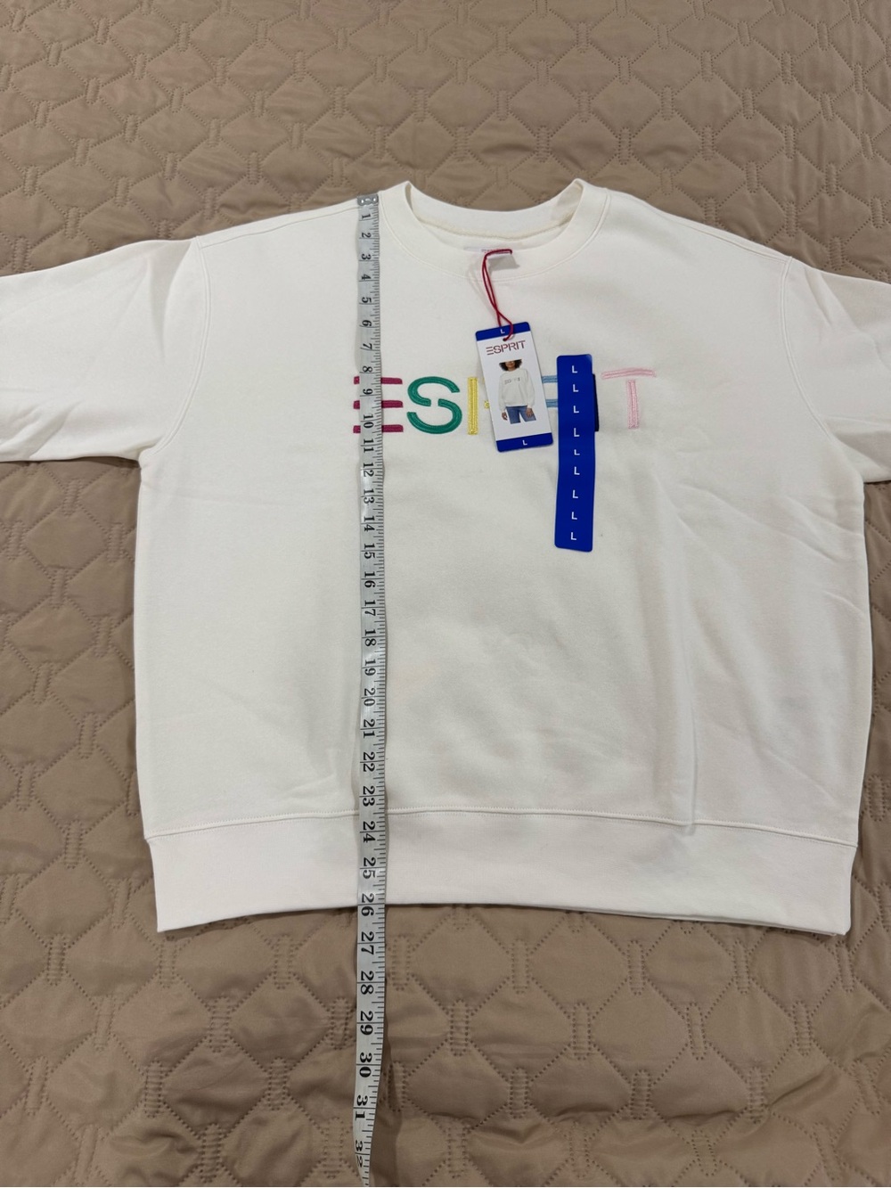 Esprit Cream Sweatshirt with Multi-Color Embroidered Logo - Picture 6 of 6